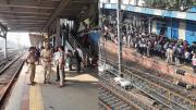 आरपीएफ अधिकारी रेलवे प्लेटफॉर्म पर भीड़ से बचने की कोशिश कर रहे हैं, (फोटो सौजन्य: सतेज शिंदे)