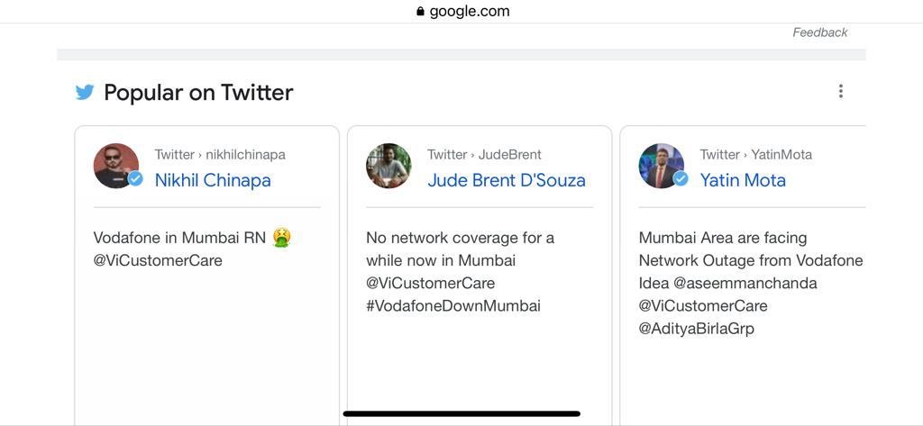 Vodafone Idea Issue reported on Twitter