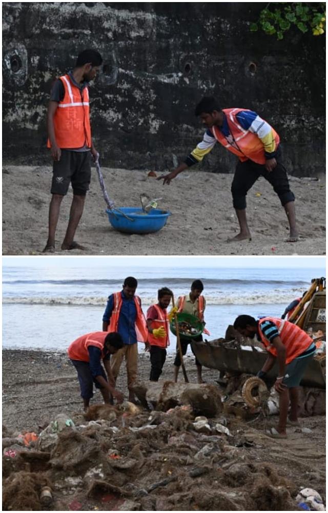 ગણેશ વિસર્જન બાદ જુહુ બીચ પર સફાઈ