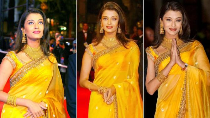 Aishwarya Rai Bachhan in Red Bandhini Saree - Saree Blouse Patterns