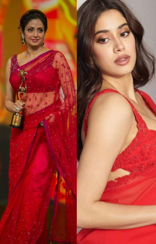 Janhvi Kapoor Pink Zari Embroidery Work Georgette Saree | trendwati